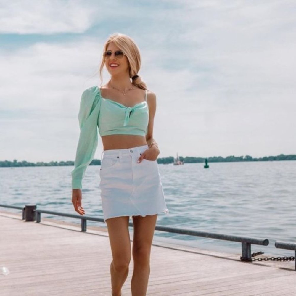 Asymmetrical Neck Tie Front Crop Top